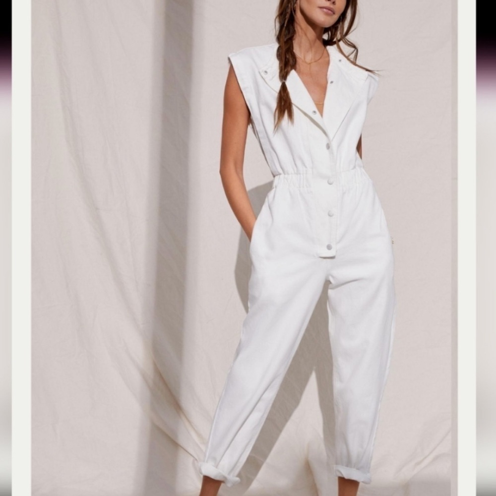 ZARA WHITE DENIM JUMPSUIT BLOGGERS FAVORITE SIZE SMALL